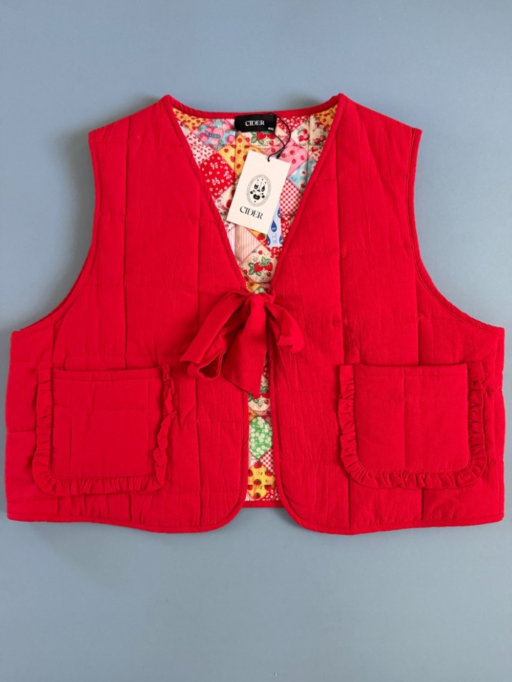NWT Cider Reversible Quilted Red‎ Patchwork Cottagecore Cotton Vest